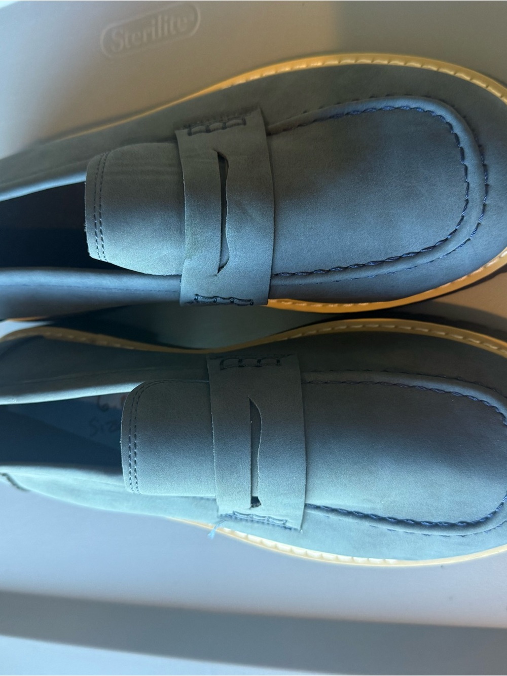 Blue Suede Penny Loafers